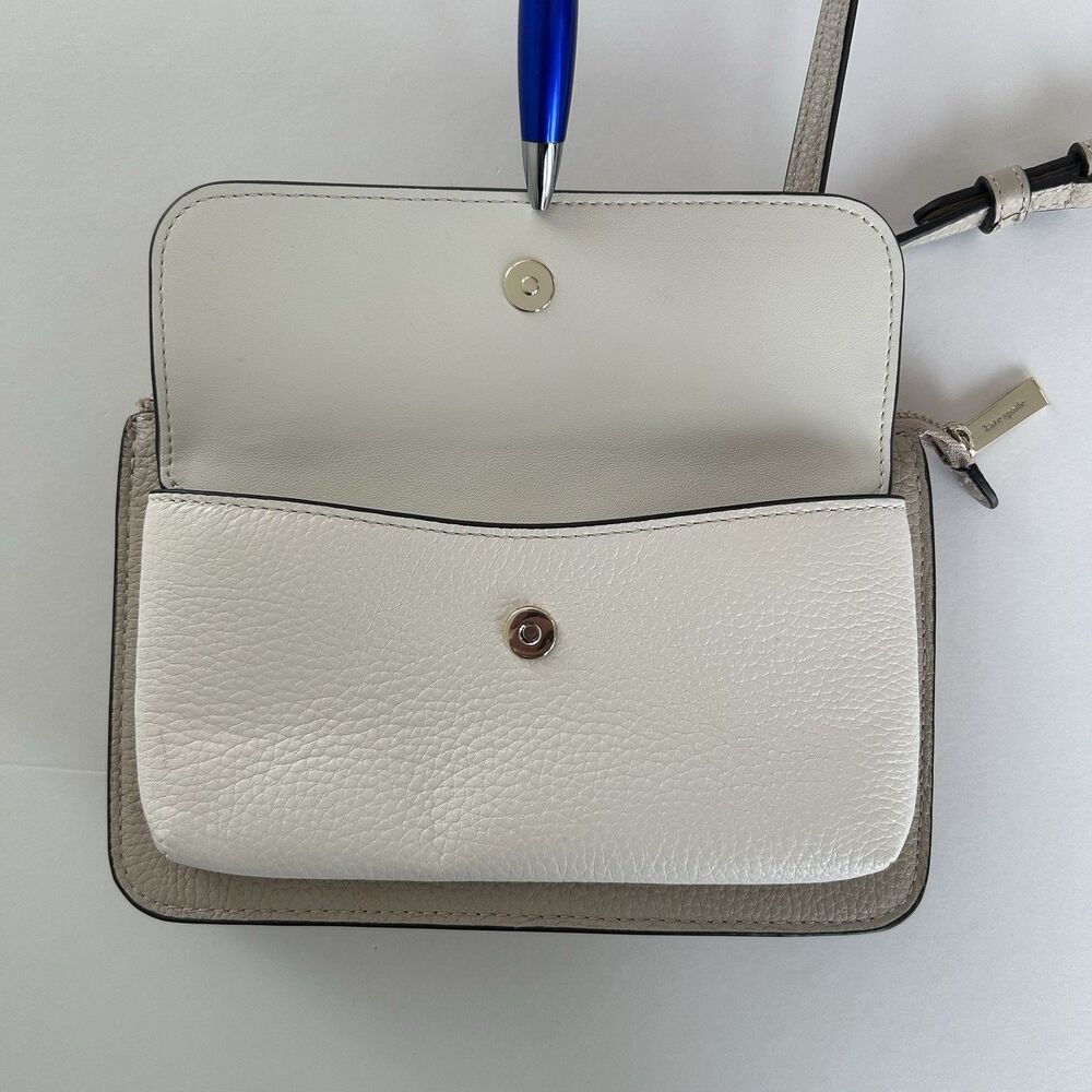 Kate Spade Leila Small Flap Crossbody Bag Light Sand Leather Purse - Picture 5 of 14